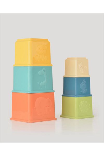 Doğan Oyuncak Dünyası Educational Square Colorful Containers - Overlapping Game - Unbreakable Toy - Unbreakable Baby Toy - Box