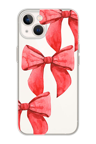 shoptocase iPhone 14/13 Uyumlu Kurdele Desenli Şeffaf Silikon Telefon Kılıfı