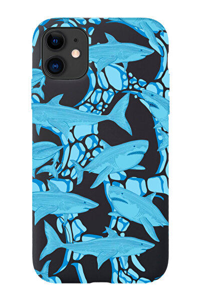 shoptocase iPhone 11 Uyumlu Köpekbalığı Desenli Siyah Lansman Telefon Kılıfı