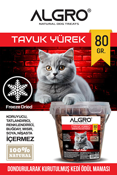 Algro Freeze Dried Kedi Ödül Maması - Tavuk Yürek Kova Ambalaj 80 gr
