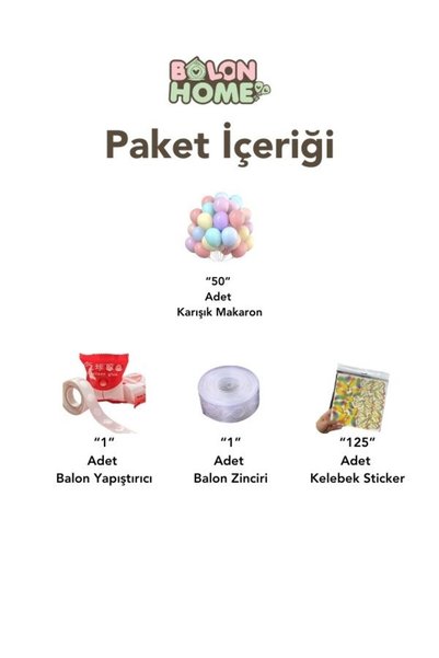 BALON HOME Party Set, Macaron Colors 50 Balloons and Balloon Chain, Butterfly Sticker Gift