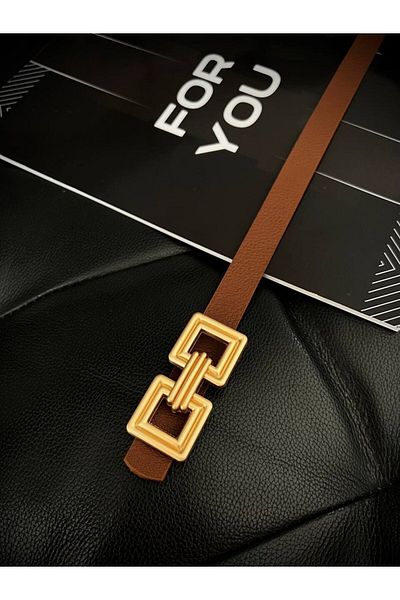 ZR Accessory Γυναικεία ζώνη με διπλή τετράγωνη χρυσή πόρπη, ζώνη παντελονιού, ζώνη παλτό, ζώνη πουκάμισου, ζώνη φορέματος