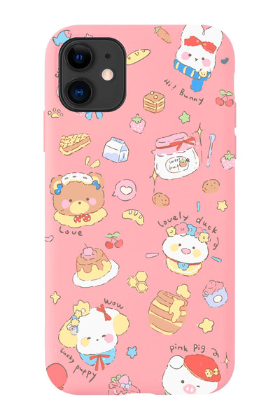 shoptocase iPhone 11 Uyumlu Luck Animals Desenli Pembe Lansman Telefon Kılıfı