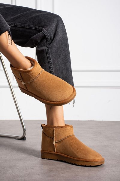 No 35 Tan Suede Mini Γυναικείες Μπότες - Εσωτερική επιφάνεια με μισό γούνινο