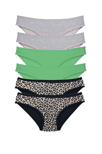 BilfolD 6 Pieces Lycra Women's Slip Panties - Leopard Gray Green