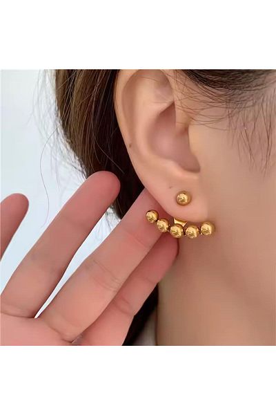 HOBİSY GIFT SHOP Elegant and Fashionable Minimalist Gold Color Antiallergic Steel Ball Earrings