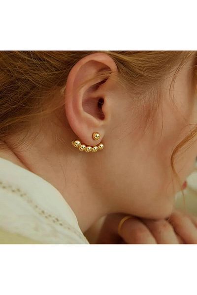 HOBİSY GIFT SHOP Elegant and Fashionable Minimalist Gold Color Antiallergic Steel Ball Earrings