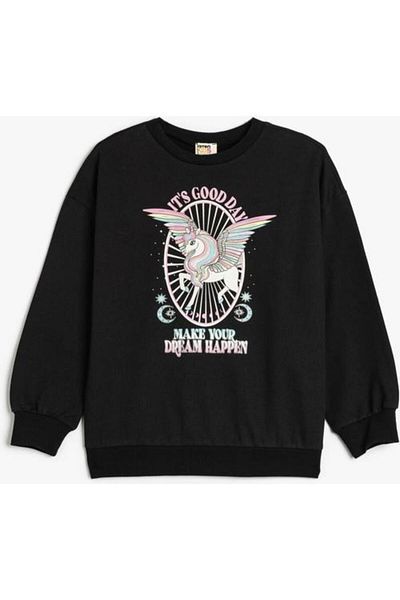Koton Unicorn Printed Raised Sweatshirt - Long Sleeve, Crew Neck