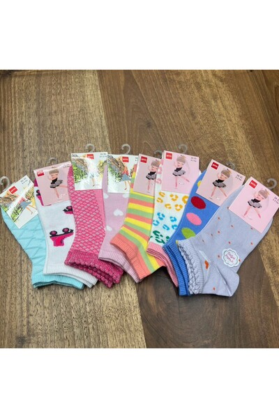 Şirin Patterned Colored Cotton Girl's Boots Socks (12 Pieces) Sizes from 2 to...