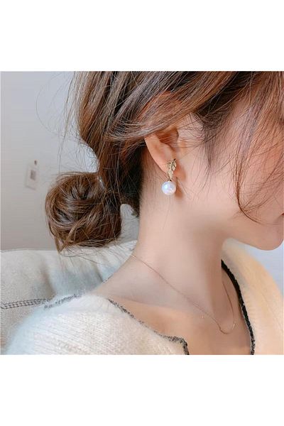 HOBİSY GIFT SHOP Elegant Pearl Detailed Leaf Figured Steel Earrings - Special Design Silver Color