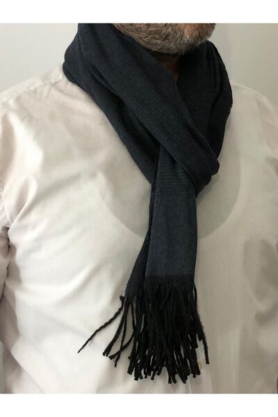 sema aksesuar Чоловічий синій шарф з бахромою та смужками - Новий рік, новорі...