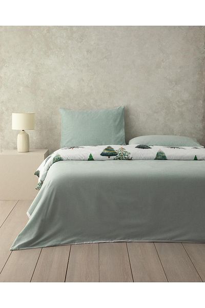 English Home Σετ Παπλωματοθήκη από μαλακό βαμβακερό ψηφιακό τυπωμένο Pine Serenity Green