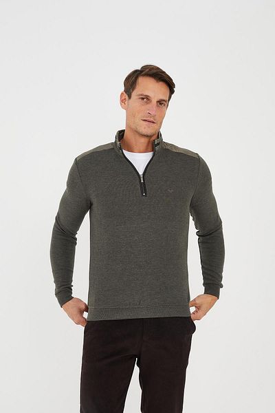 Maccali Ανδρικό φούτερ PolarCore με μισό φερμουάρ Basic Plain Khaki