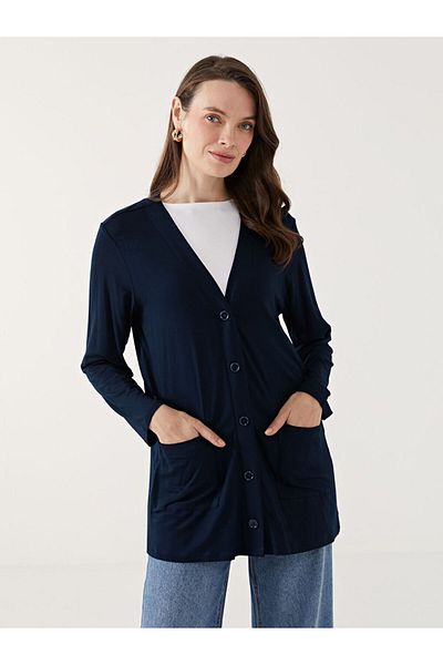 LC Waikiki Lcw V-Neck Solid Long Sleeve Women's Cardigan
