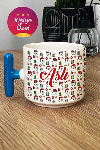 Hedizu Kişiye Özel Yılbaşı Pengueni Kupa Bardak T Kulplu Mavi Yeni Yıl Hediye...
