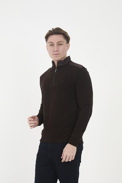 Maccali Men's Polarcore Half Zip Basic Plain Brown Sweatshirt