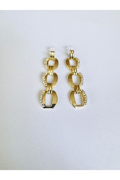 DEVİ fashion Gold Color Rectangular Chain Earrings 6 cm