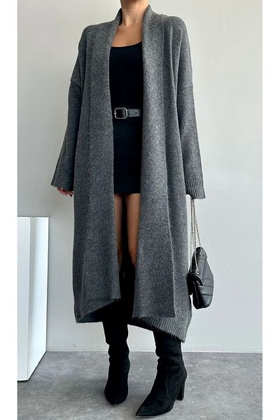 NATUFIAN STORE Women's Shawl Collar Long Knitwear Soft Textured Knitwear Cardigan