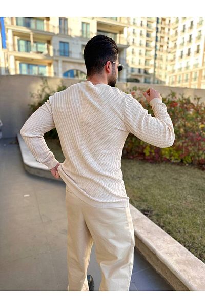 elkumoda Πουλόβερ Slim Fit No Pilling Φυσικό βαμβάκι Crew Neck Darkesim Πλεκτό πουλόβερ
