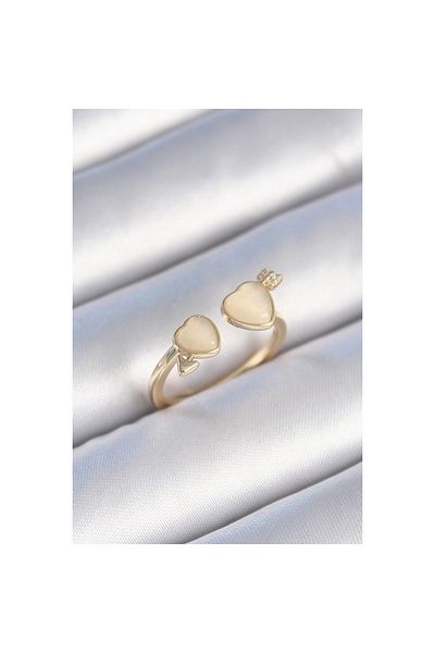 atesin online Brass Gold Color White Enamel Heart Model Women's Ring - Tj-Byk3472