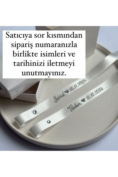 Huyendo İncisiz Söz Nişan Yüzük Kurdelesi Simli Gümüş Baskı (2cm en, 1 metre ...