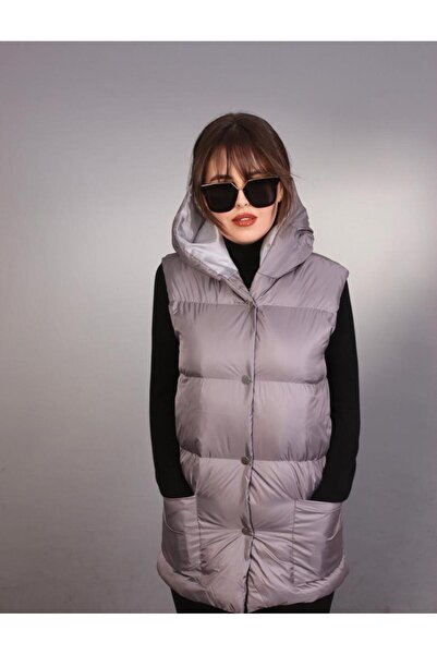 ÖNDER MODA Dámská šedá, vodě a větru odolná sezónní vesta s kapucí a kapucí – 97_YLK