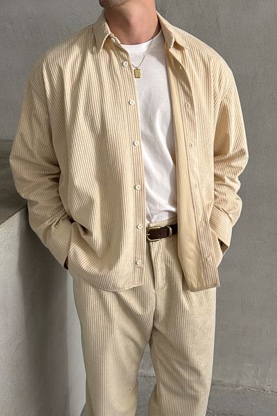 HYMAN Ανδρικό βελούδινο πουκάμισο Oversize Cut
