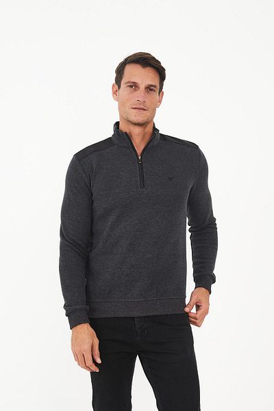 Maccali Men's Streamline Shoulder Patterned Winter High Top Anthracite Sweatshirt