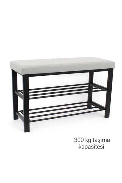 turgutsan mobilya Metal Ayakkabılık Minderli Ayakkabılık Raf (MONTAJ KURULUM YOK) Beyaz Deri