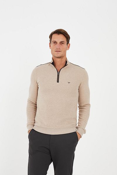 Maccali Men's Skyline Basic High-Top Zip-Up Winter Cream Sweatshirt