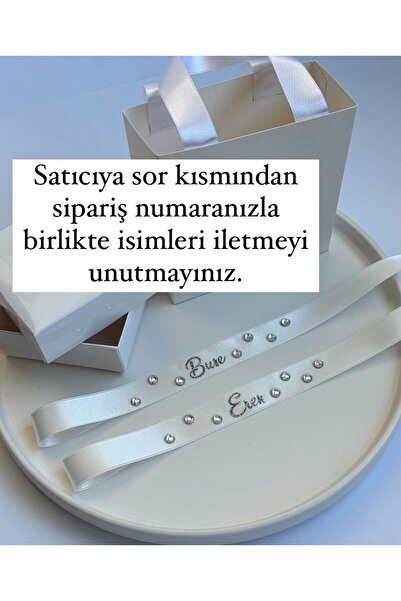 Huyendo Kristal Taşlı Söz Nişan Yüzük Kurdelesi (2 cm en-Simli Gümüş Baskı)