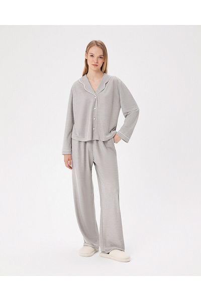 Ayma Active Long Gray Elastic Bias Classic Pajama Bottoms