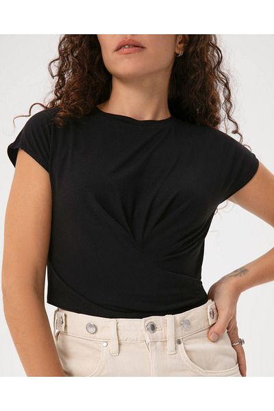 Ayma Active Εκκαβερό ™   Μαύρη ιξώδης γυναικεία μπλούζα - Κοντό μανίκι και σταυρωτό περιτύλιγμα