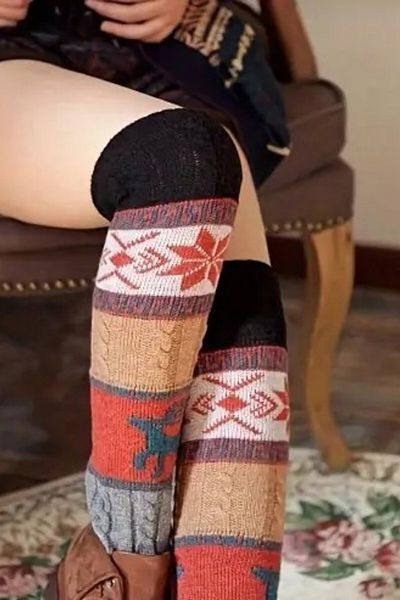 Moibody Premium 100% Acrylic Knitwear Leg Warmer - Jacquard Patterned Leggings Foot Warmer