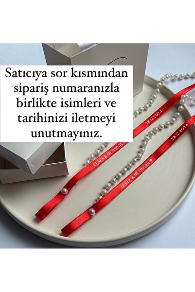 Huyendo Dökülmeyen İncili Söz Nişan Yüzük Kurdelesi Kırmızı (1cm en, 1 metre ...