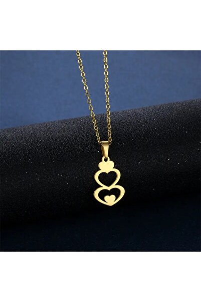 Shehlaa 18 Ayar Altın Kaplama Kalp Takı Seti - Paslanmaz Çelik Kolye, Küpe Yılbaşı Hediyesi