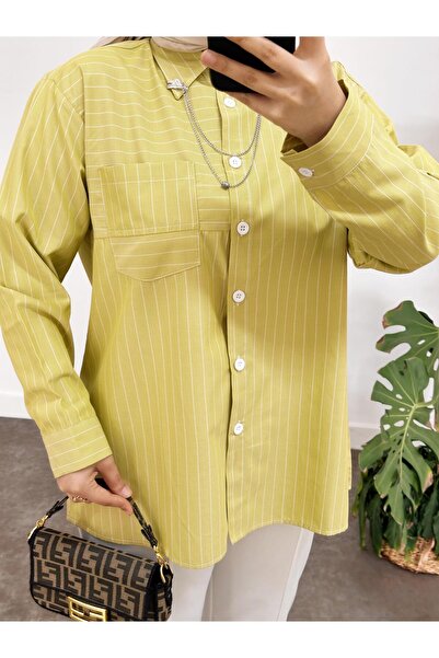 ASEL FASHİON Striped Poplin Woven Shirt Yellow
