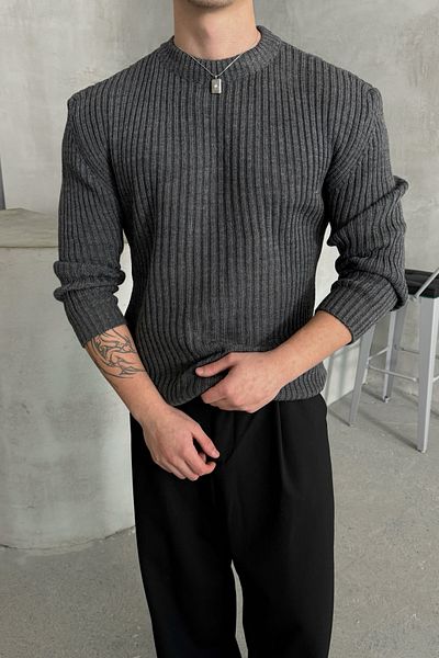 HYMAN Ανδρικό πλεκτό πουλόβερ oversize με ραβδώσεις