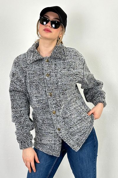 LW Lost wintage Cardigan Men/Women Welsoft Plush Polo Collar Metal Button Double Pocket Oversize Jacket