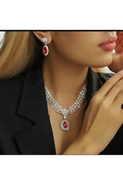 Boho Özel Taşlarla Dizayn Edilmiş Kırımızı Taşlı Çok Özel Takı Seti