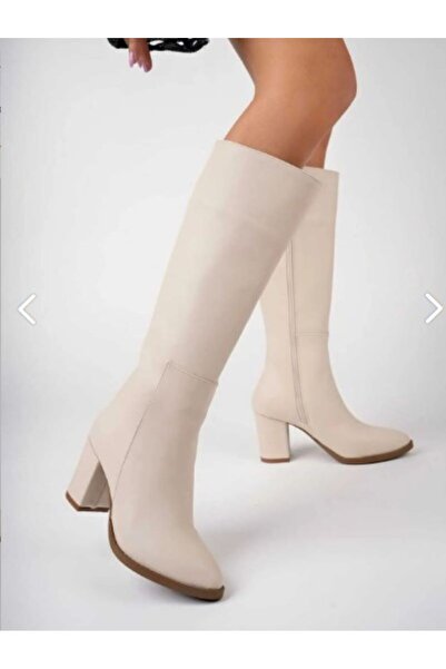 ESPEDA Kadın Topuklu Uzun Çizme Kadın Siyah Fermuarlı Diz Altı Boy Topuklu Çizme 0336