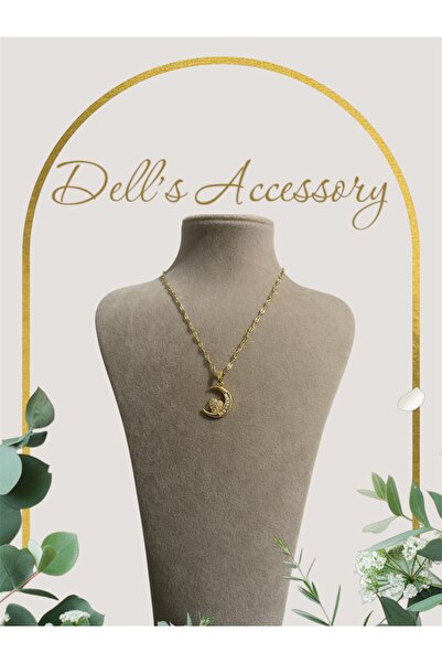 DELLS ACCESSORY قلادة هلال قلب من الفولاذ لون ذهبي
