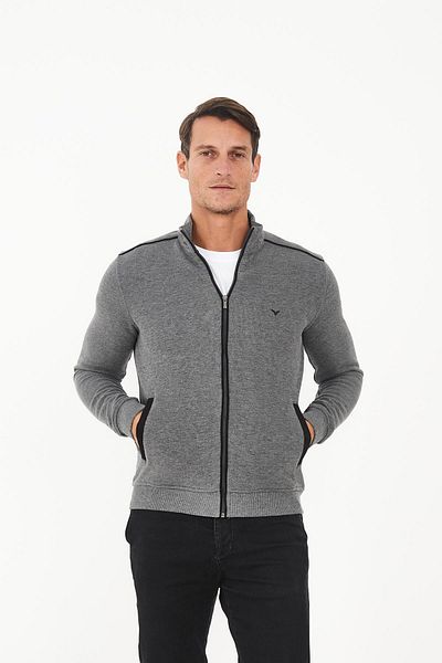 Maccali Men's Peaklayer Zippered Pocket Basic Winter Gray Sweatshirt