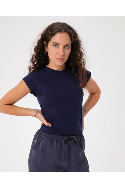 Ayma Active Navy Blue Organic Cotton Basic Half Crop T-Shirt