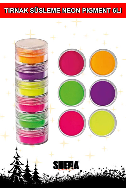 Shena Kalıcı Oje Protez Tırnak Neon Pigment Toz 6lı - Nail Art Süs