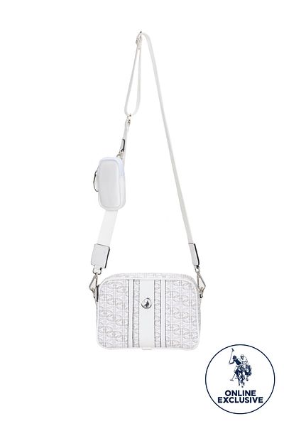 U.S. Polo Assn. حقيبة ماسنجر نسائية باللونين الأبيض والأبيض موديل Us8551 - حصريًا عبر الإنترنت