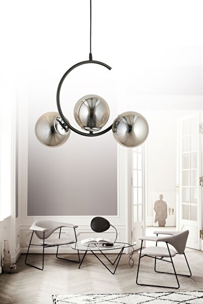 ESSLİGHT Hilal 3 Lü Sarkıt Avize Füme Glob Camlı Salon Yatak Odası Mutfak