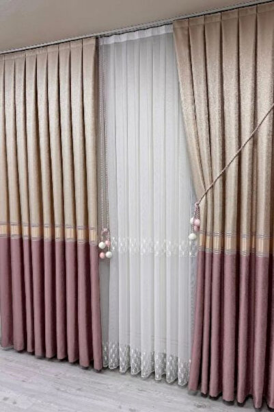 Özgün Home Şık Desenli Pano Fon Bej - Pembe (Tek Kanat+Aksesuar)