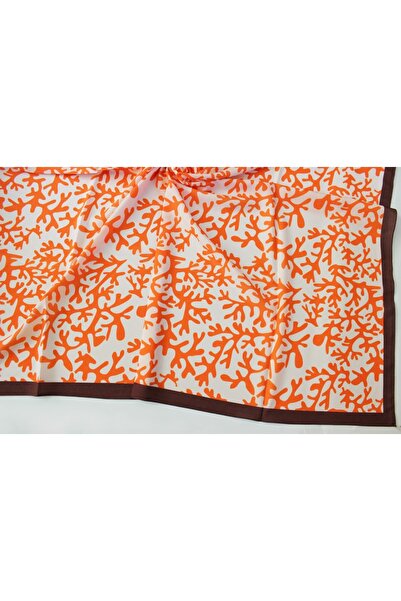 QUM İPEK Помаранчевий шарф з крепового полотна з візерунком