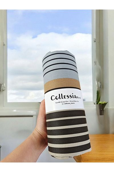 CollessiaHome 100% Cotton Poplin Striped Fitted Elastic Sheet Set Sheet Set